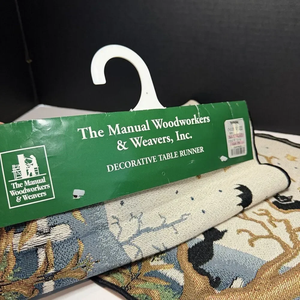 Vintage Halloween Tapestry Table Runner Night Scence with Witches NWT